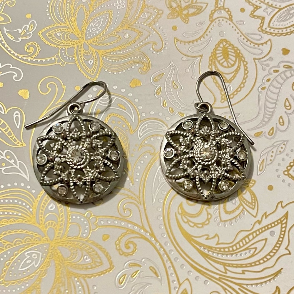 Intricate Silver Filigree beaded dangle drop Earrings